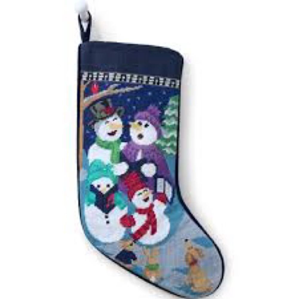 Land's End needle point holiday stocking CAYDEN embroidered with velvet back